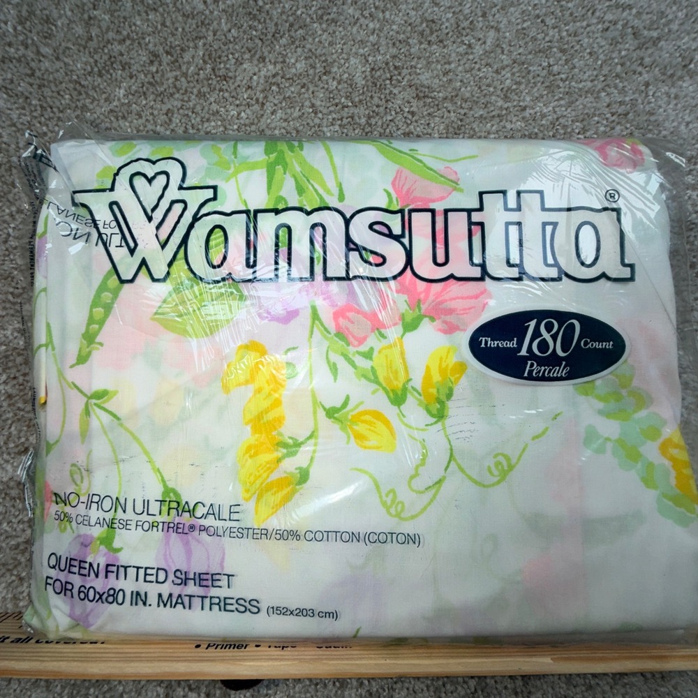 Wamsutta Vintage Queen Fitted Sheet Floral Sweet Pea 180 TC Ultracale USA Made